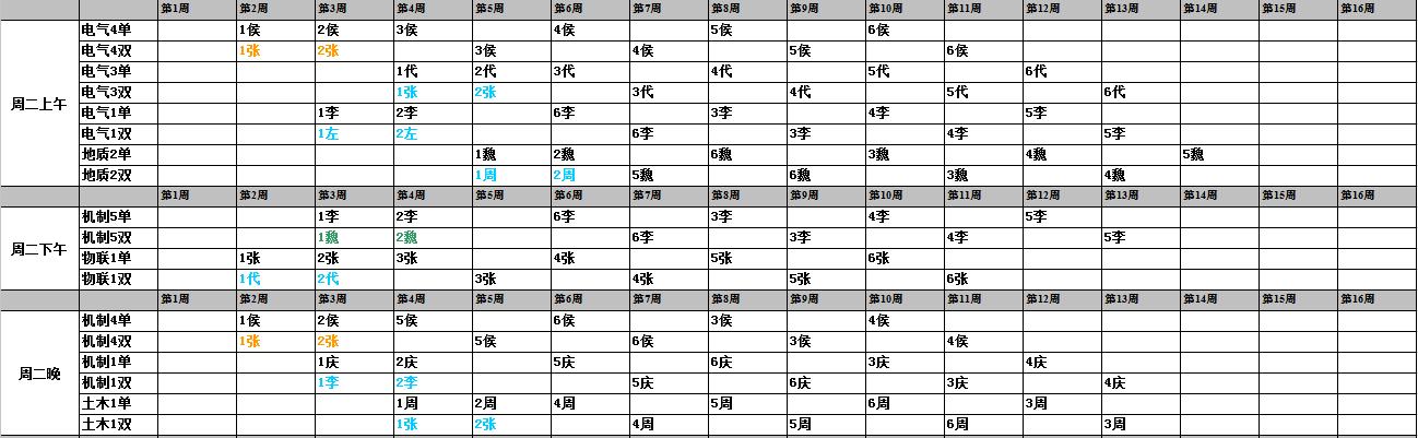 2016-2017年度秋季排課表