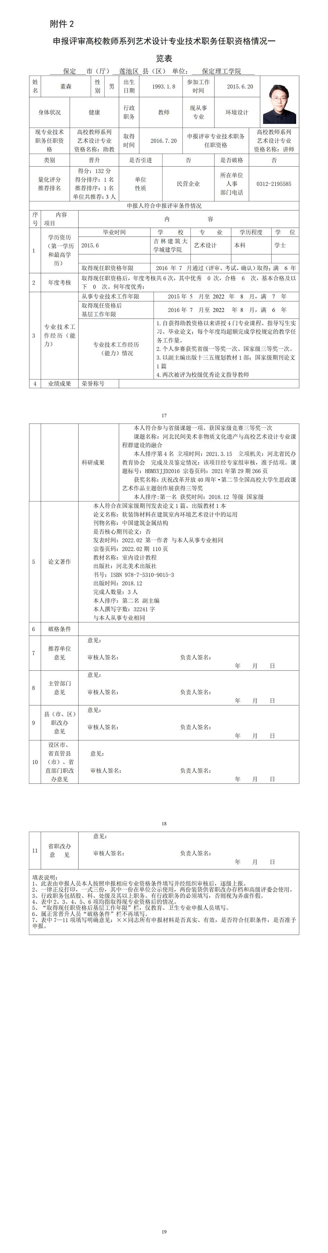 董森任職資格情況一覽表